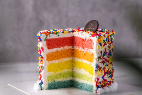 Colorful natural cake made with fruit and vegetable powder food colors, no artificial additives